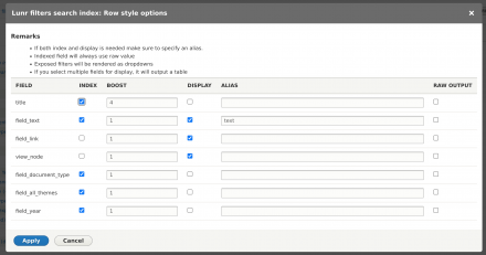 Settings on row settings