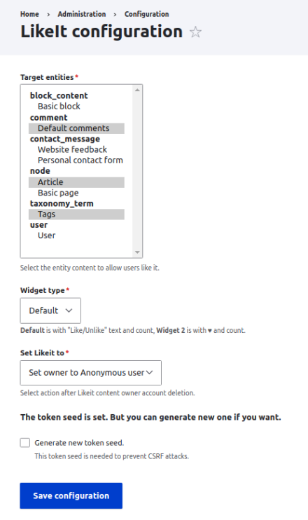 Settings form