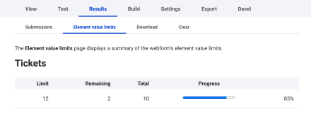 Summary of element values submission limits on an example webform