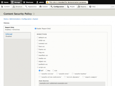 Content Security Policy Module Configuration Form - Directives
