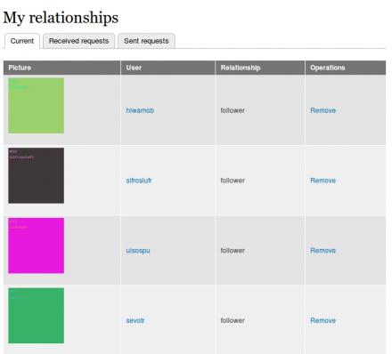 Example of the relationship management screen.