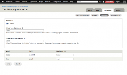 Drupal Silverpop Webform Configuration