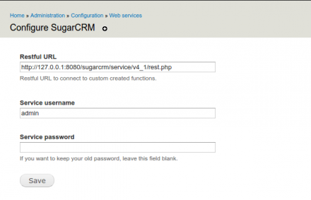 SugarCRM configuration page