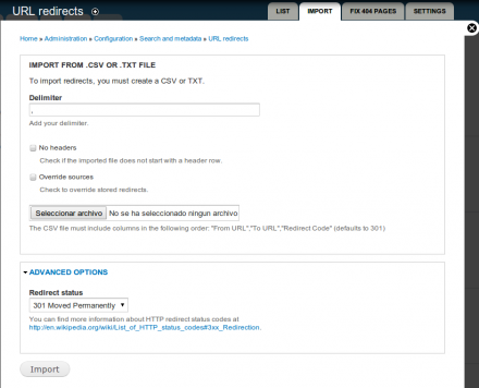 Import redirects from CSV