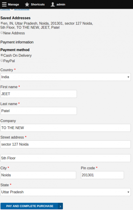 Address Checkout Screenshot