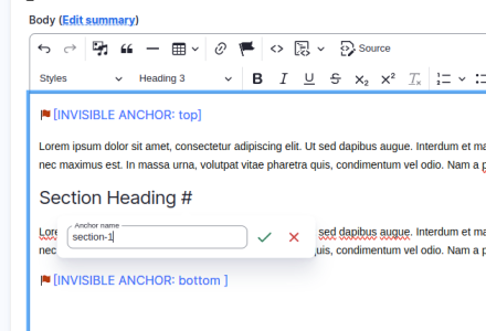 Anchor Link for a Section heading - top and bottom of the page