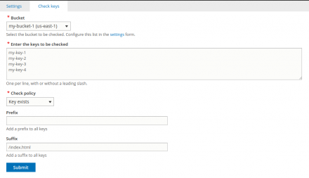 AWS S3 Key Checker form
