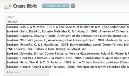 Autocompletion of biblio title field from ZooBank and IPNI