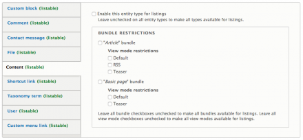 Screenshot of the field settings widget of blizz_dynamic_entitylist