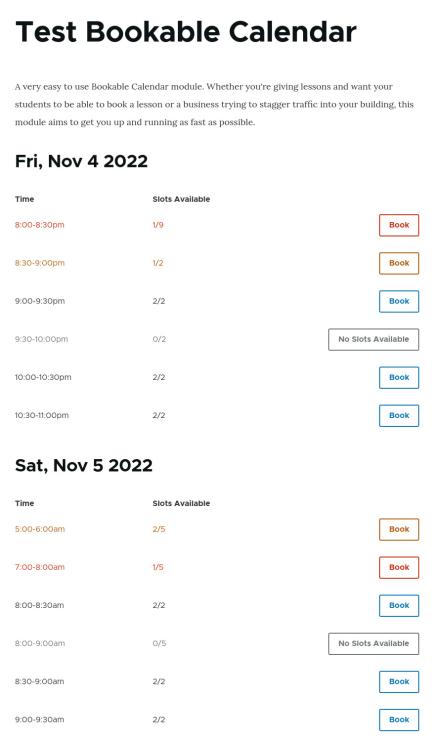 Bookable Calendar Front-end