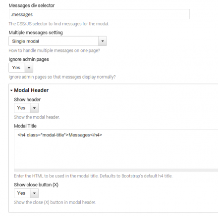 Bootstrap modal messages admin UI