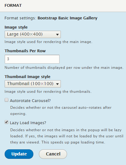 Bootstrap Basic Image Gallery formatter options