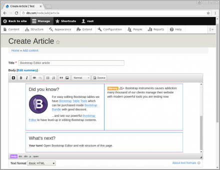 Bootstrap Editor button in CKEditor (and blocks highlighting)
