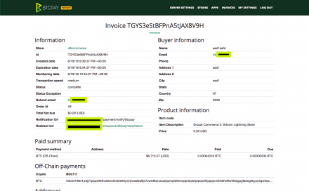 BTCPay Admin UI invoice details screen