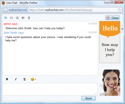 my live chat sreenshot