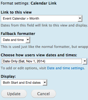 Display Date Fields using the Calendar Link Formatter