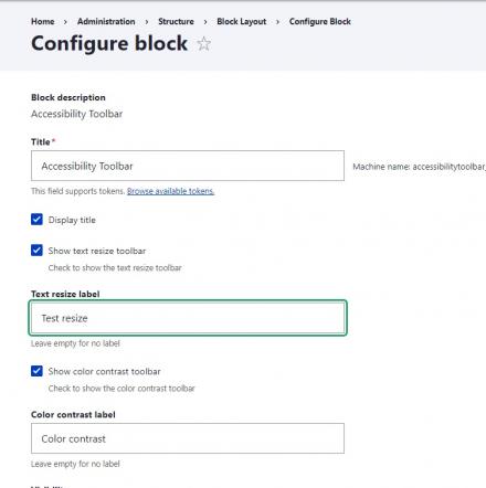 Accessibility toolbar block configuration