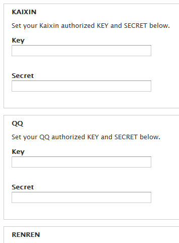 Configuration form allows backend administrator to configure authentication keys