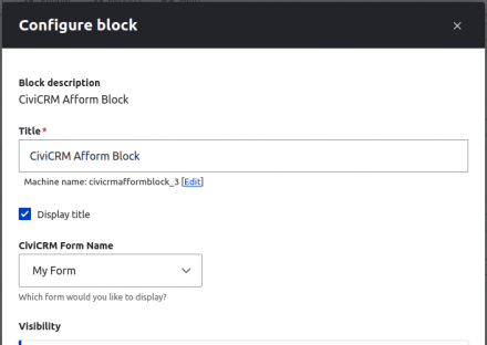 civicrm afform block configuration screenshot