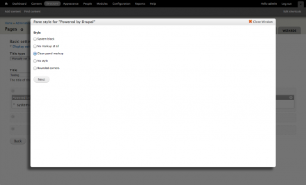 A screenshot of the panels pane style selection form with Clean markup selected.