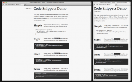 Demonstrates the look of the four built-in styles for code snippets