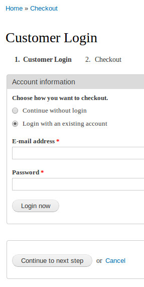 Commerce Login Step Screenshot