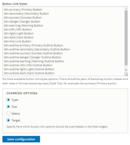 Configuration form for Enhanced Button Link