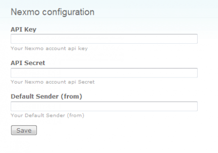 Nexmo Configuraion Page