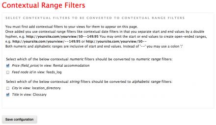 Contextual Range Filter settings page