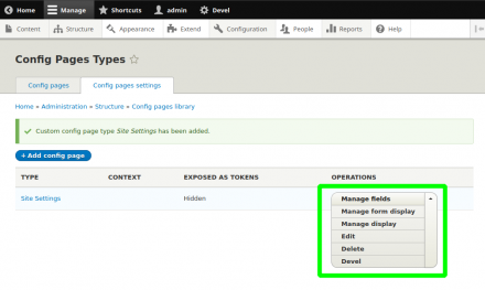 Configure and access created config page