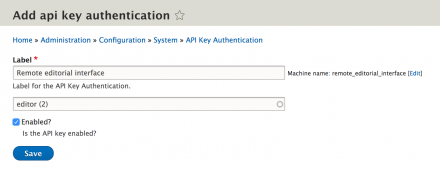 Interface for creating an API Key relation between a user and authentication key & secret