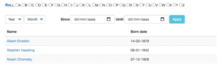 Custom AZ filter + Node granular date filter + Date range picker filter