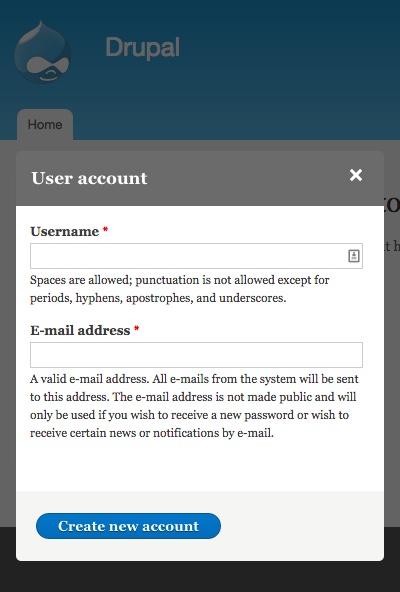 Displaying the user registration form in an interactive overlay.