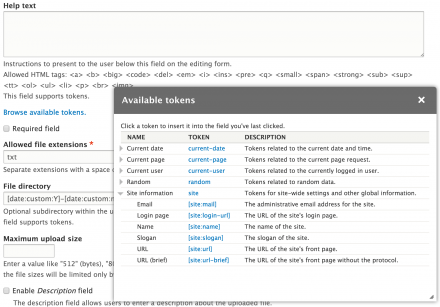 Token browser in Drupal 8