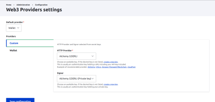 Screenshot of the admin page with the settings for each Web3 Provider plugin.