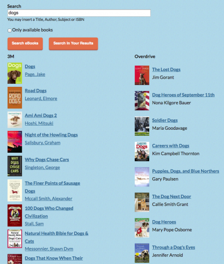 Listing of eBooks showing two vertical columns of results