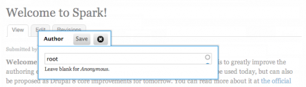 Screenshot of editing the node author in-place