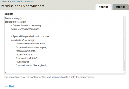permissions export import