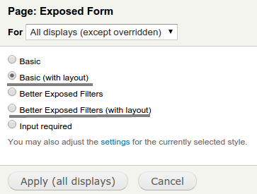 Views exposed form layout plugin choose