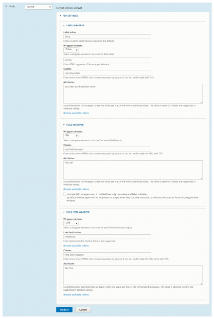 FDK Settings for a field