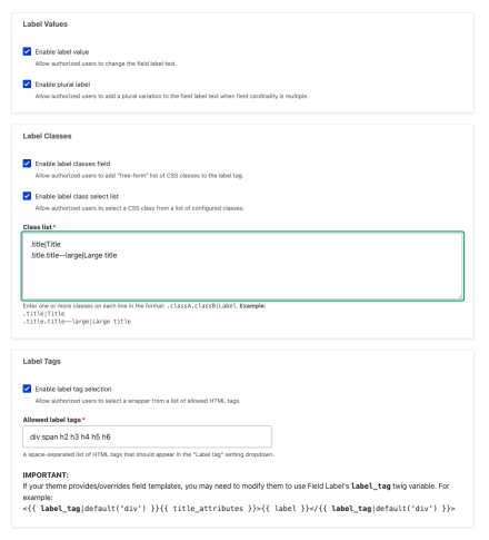 Field Label module configuration page