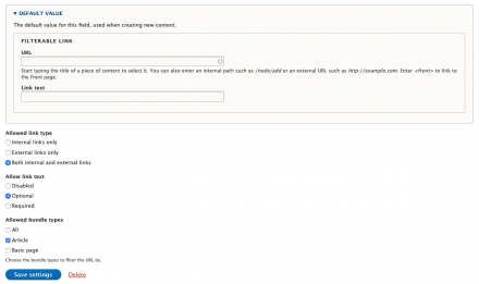 Filterable link by bundle type