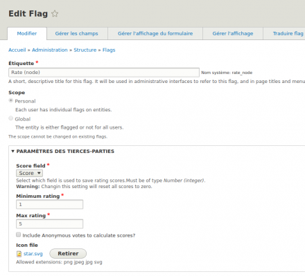 Screenshot of the configuration form for the Flag module.