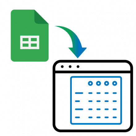 An arrow pointing from a Google sheet to a table in a web browser.