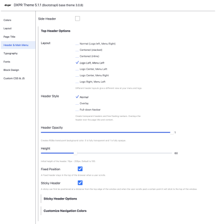 Header settings