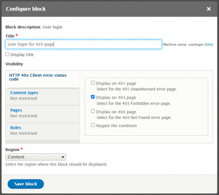 HTTP Client error status block configuration page