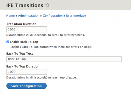 IFE Transitions Configuration page