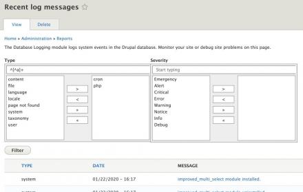 Drupal 8 recent log messages