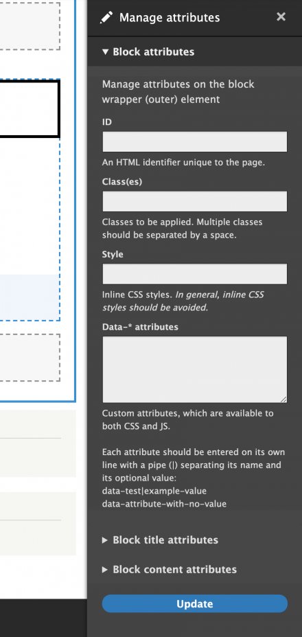 Manage attributes form