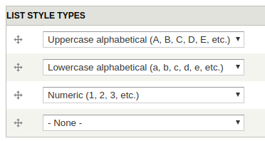 Admin form for controlling multi-level list style types.